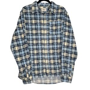 BDG Urban Outfitters Mens Large L Blue Flannel Plaid Shirt Button Up Long Sleeve
